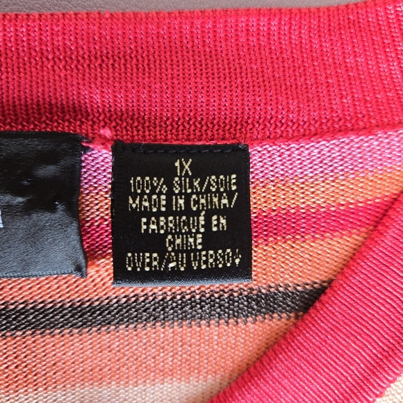 Dana Buchman Silk Striped Sweater Cardigan Women's 1X Vtg Kidcore Dopaminecore - Picture 6 of 10